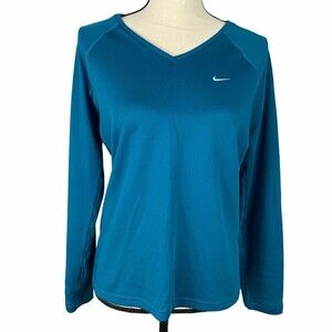 Nike Performance Stretch Top Women M Teal V-neck Long Sleeve